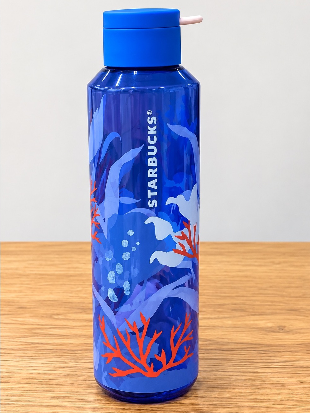 Starbucks Blue Ocean Coral Print Water Bottle Carry Loop Lid